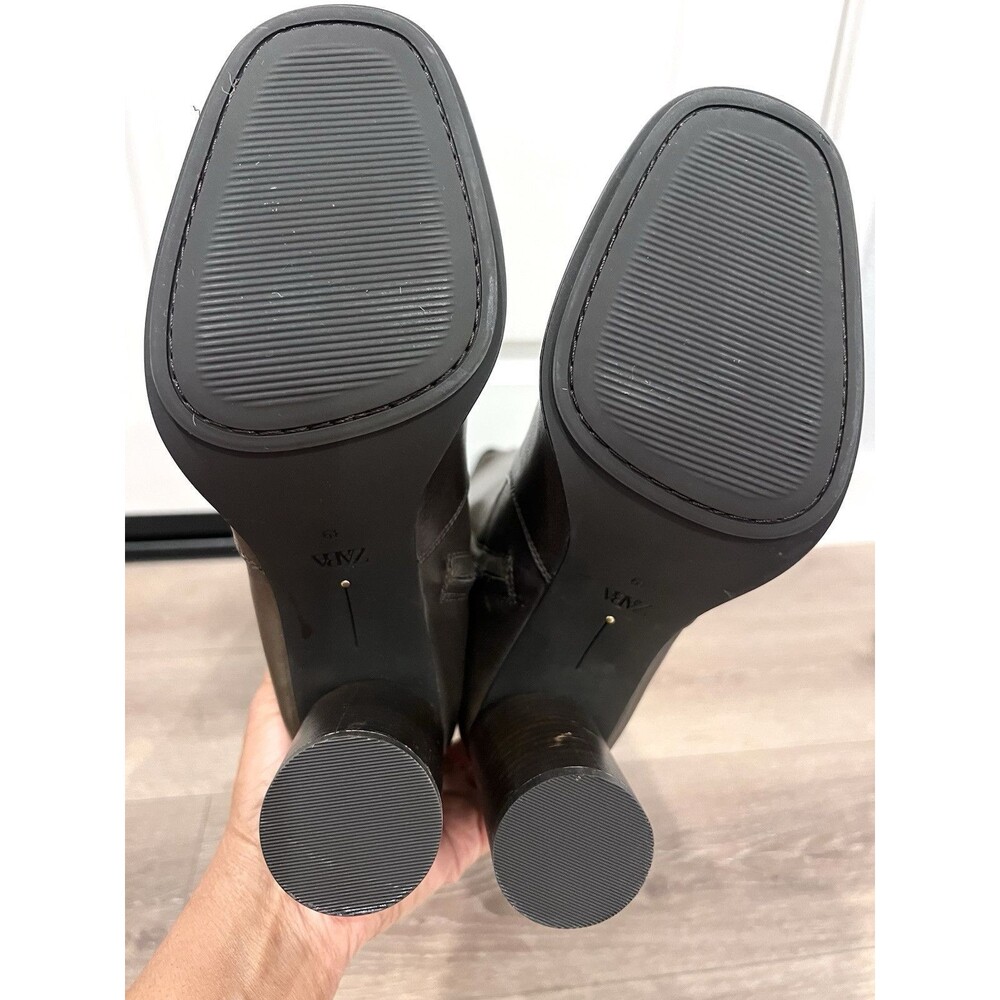ZARA NEW WOMAN KNEE HIGH WIDE-LEG LEATHER HIGH-HEEL BOOTS GREEN SIZE 8 1016/410 - Picture 13 of 16